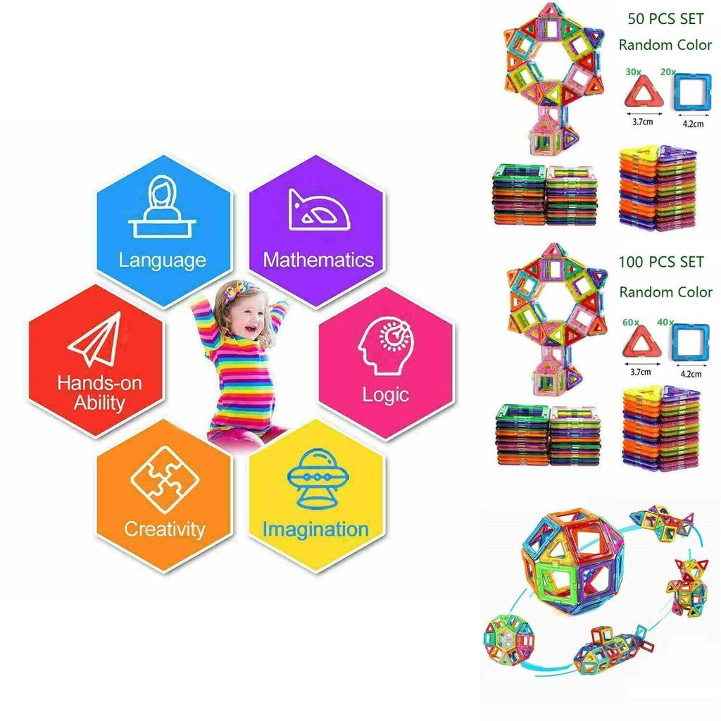 Magnetic Building Blocks Construction Set With Vibrant Multicolor Pieces For Creative Kids And Relaxing Adults