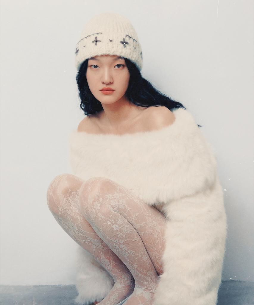 RUBATI Floral Hand-Stitched Beanie_Ivory