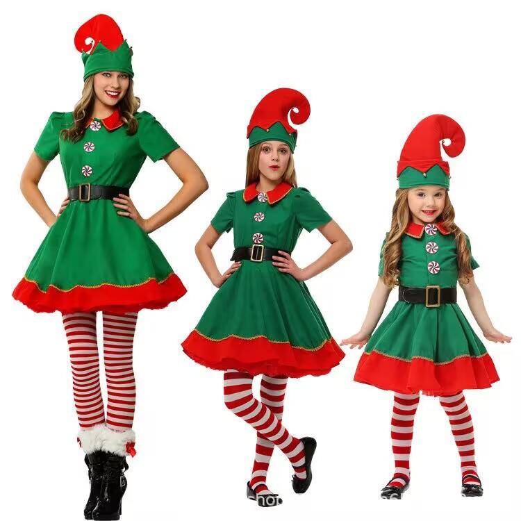 Children Adults Christmas Elf Costumes, Santa Claus Costume Sets, Green Elves, Halloween Cosplay Products