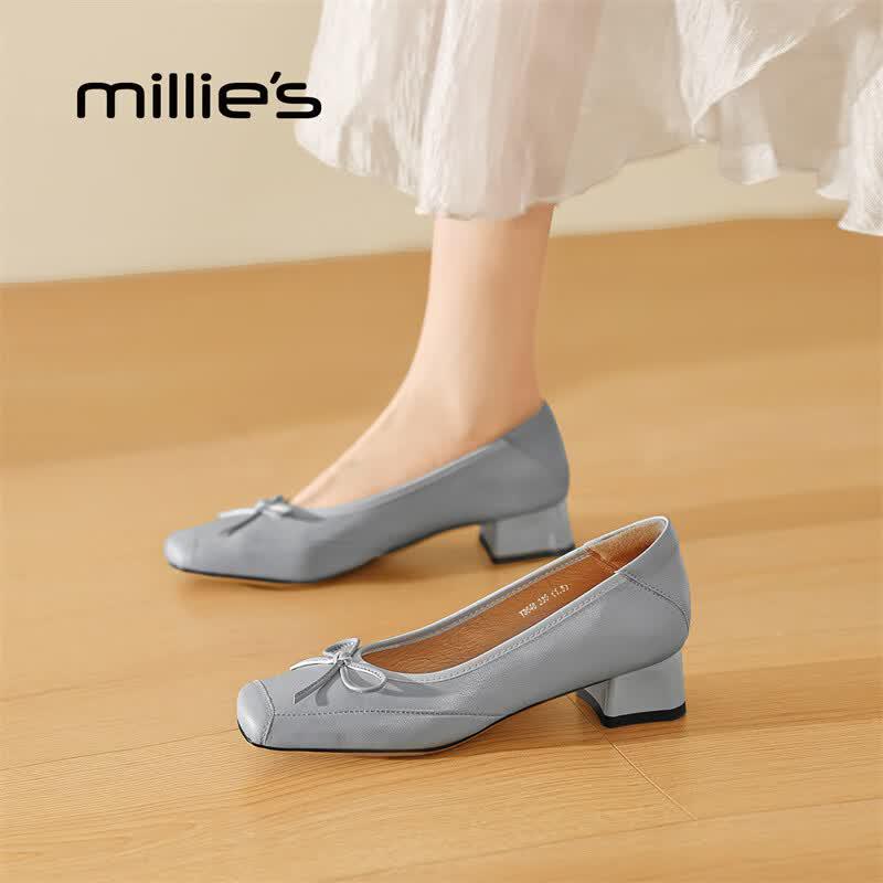 Millies Women s Elegant Sheepskin Block Heel Pumps with Bow EU 39