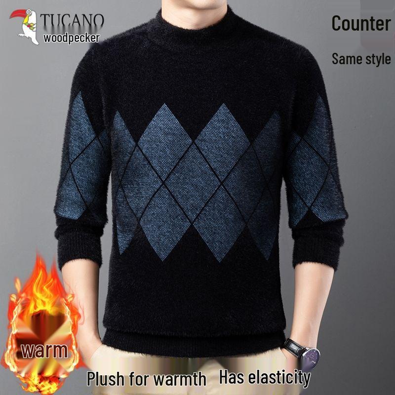 

Мужской зимний свитер Woodpecker из норки и кашемира - с полувысоким воротником, эластичной вязкой, теплый и свободного кроя для молодых и среднего возраста 4XL for 180-200 lbs