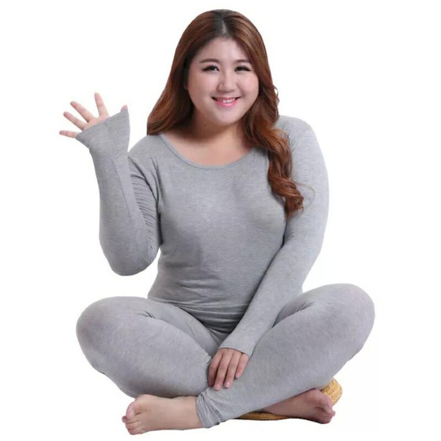 Warm Pajamas Women Solid Color Plus Size Fat MM Autumn Pants Sets Fleece Lined Seven Size Pajamas