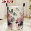 A Laundry Basket Featuring a Design of The Japanese Pavilion And Cherry Blossoms, Offering a Calm And Peaceful Texture. This Storage Solution Is Versa