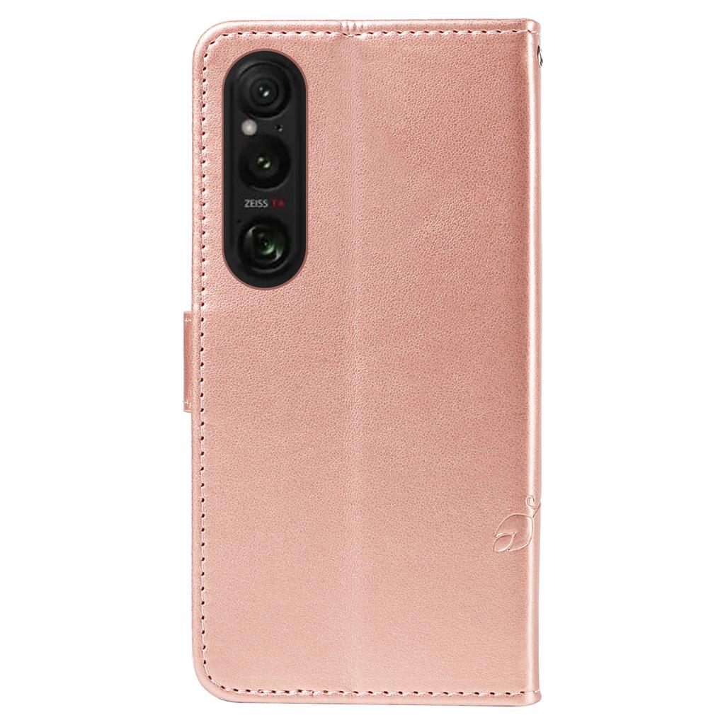 For Sony Xperia 1 VI PU Leather Cases Flower Pattern Wallet Stand Phone Cover with Strap