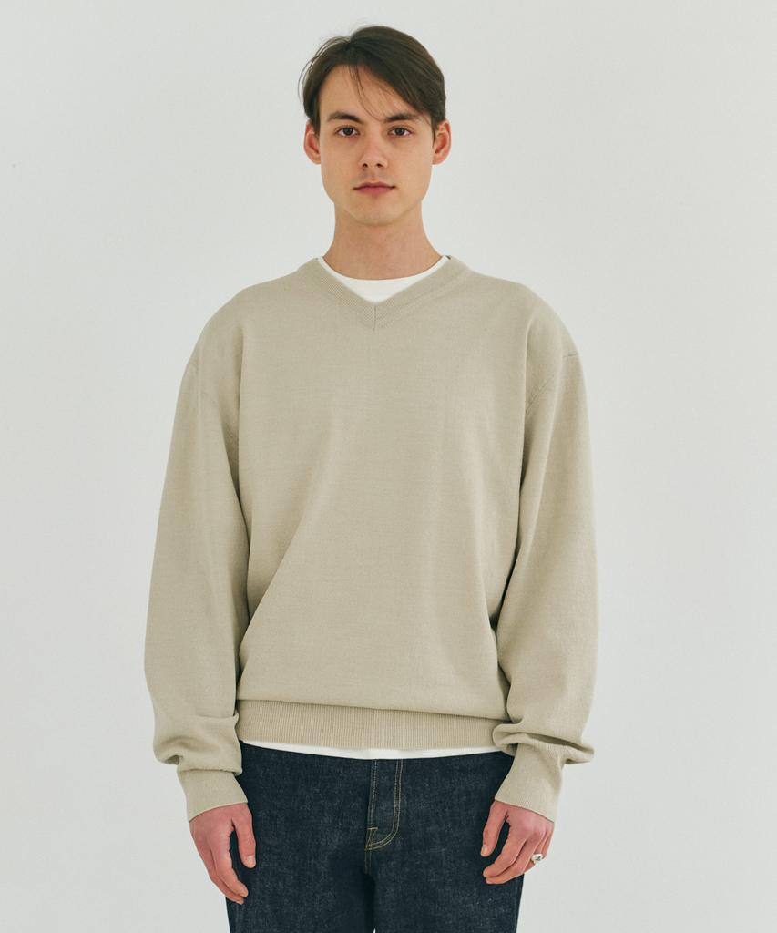 FALL BREAK Hard Twist Cotton V-Neck Knit