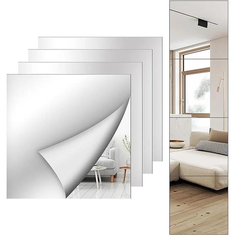 4pcs 30*25cm Mirror Wall Sticker Plastic Mirror Sheets Soft Acrylic 3D Self-adhesives Mirror Decorations Living Room DIY Mirror