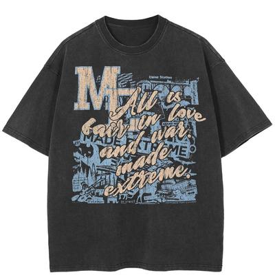 T-shirt Unisex Streetwear 2024 con Grafica Lettere Grandi Cotone Lavato Nero Maglietta Unisex Top Magliette Maniche Corte Estiva