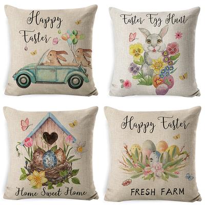 Cartoon Ostern Kissenbezug Leinen Aquarell Hase Ei Zuhause Sofa Kissenbezug
