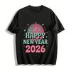 Retro Disco Ball 2026 Happy New Year Graphic Tee Pure Cotton T-shirt