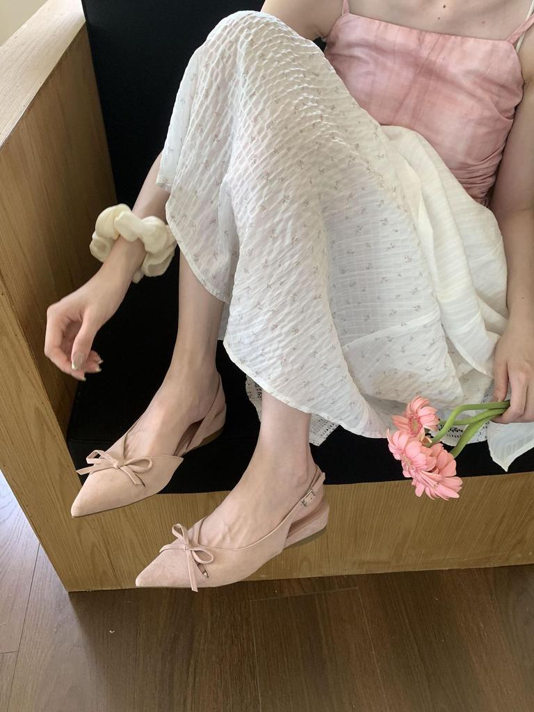 DAPAISHOW 2025 Niche Bag Head Sandals Temperament Elegant Bow Pointed Head Light Mouth Wedge Heel High Heels