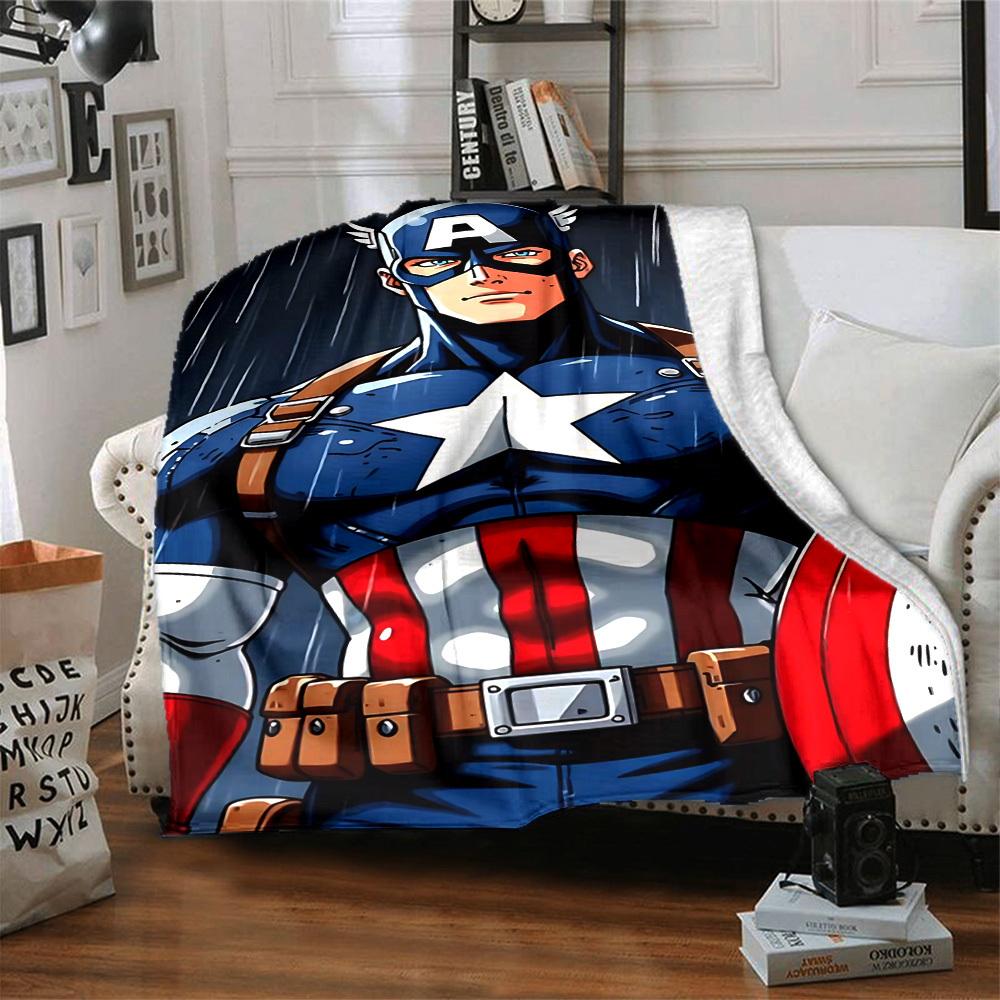 1 Stück Captain America, Schild-Decke Leichte Flanell-Kuscheldecke für Sofa, Bett, Reisen, Camping, Wohnzimmer, Büro, Couch, Stuhl und Bett