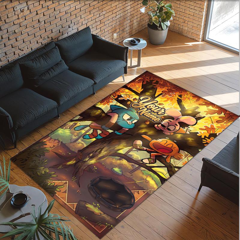 Personalized Crystal Velvet Carpet Custom Name Text,Amazing World of Gumball Anti Slip Area Rug For Home Decoration