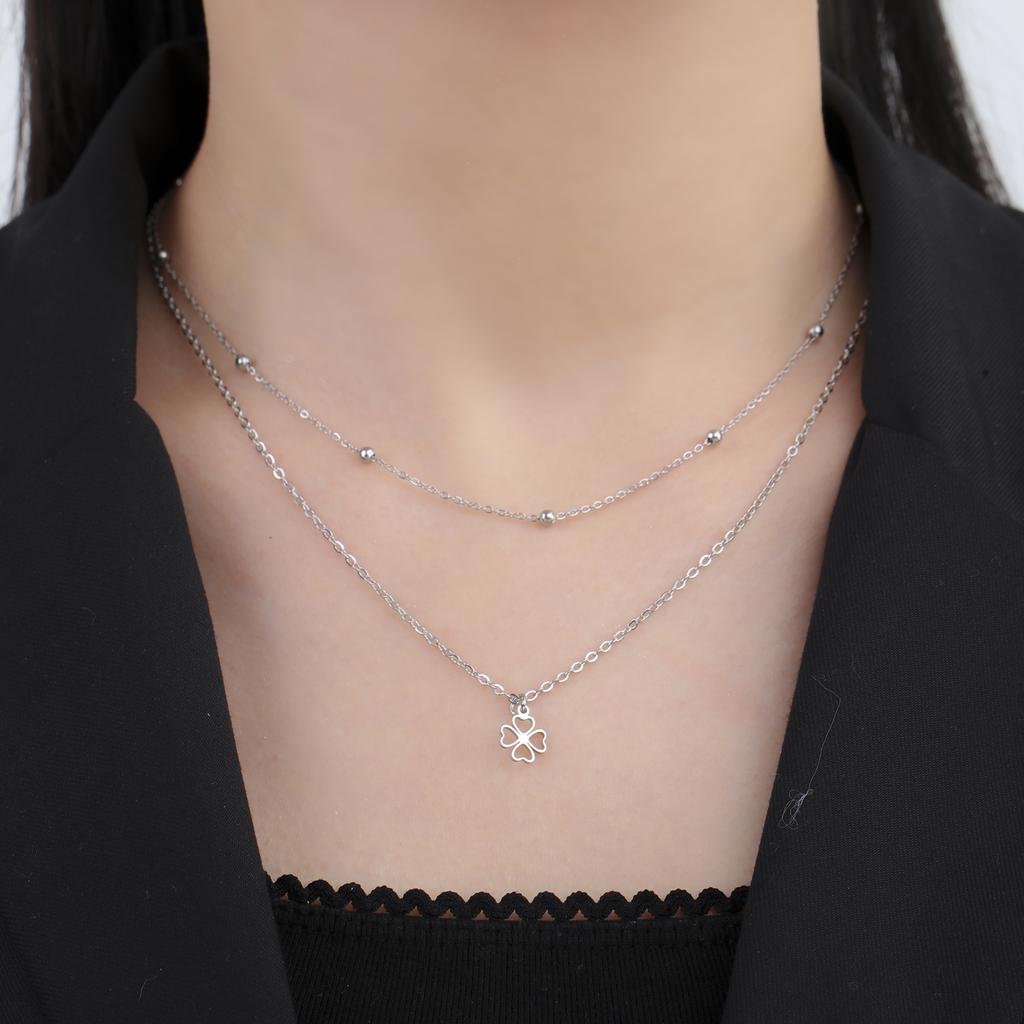 Teamer Four-Leaf Clover Clear Zircon Necklace Stainless Steel Little Charms Choker Lucky Jewelry Birthday Gift 2026 Spring New