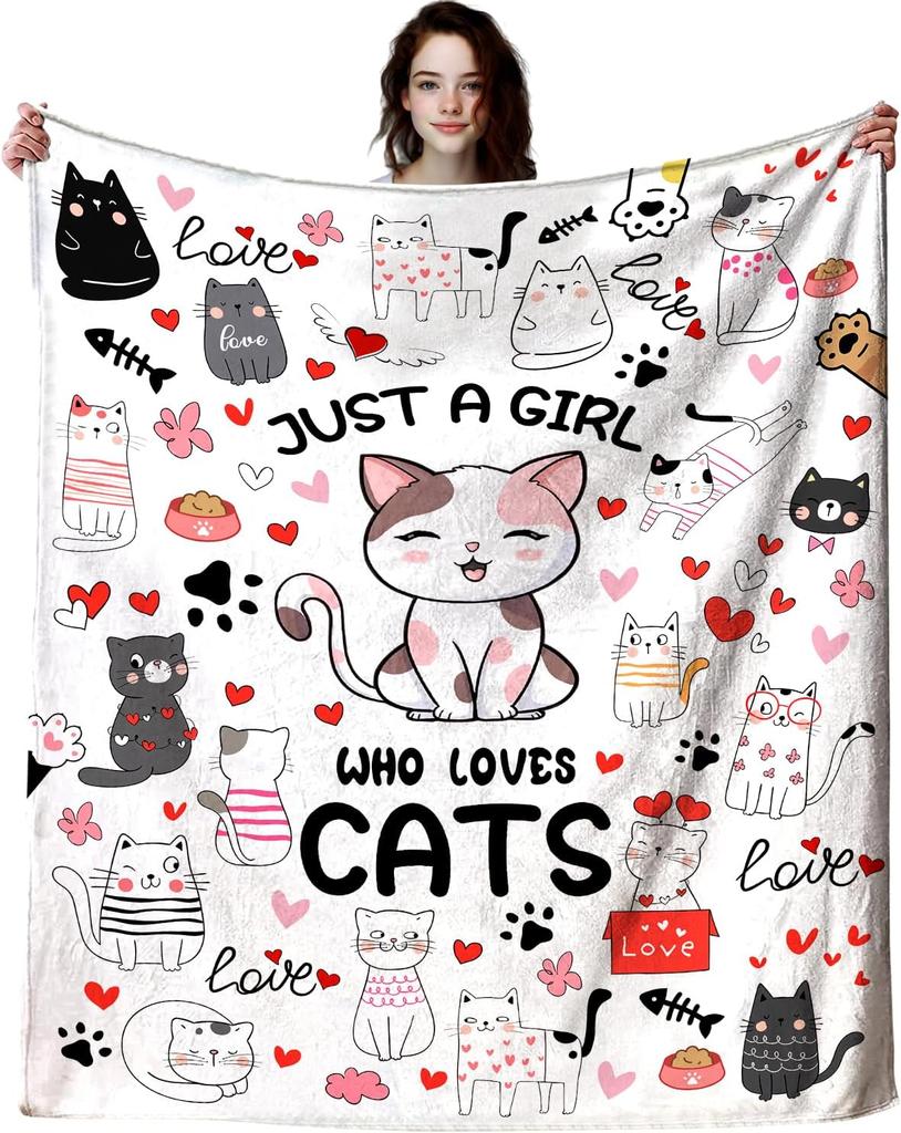 VIKAMA Cat Mom Blanket - A Gift For Pet Lovers From Just A Girl Who Loves Cats - Soft And Skin-Friendly Flannel Animal Pattern