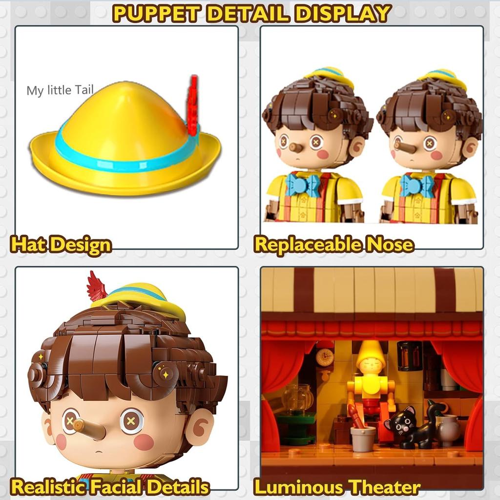 Puppet Toy Building Blocks Set Lighting Marionette Ornament Decorative Cartoon Pinocchio  Interactive Fun Bricks Gifts for Kids