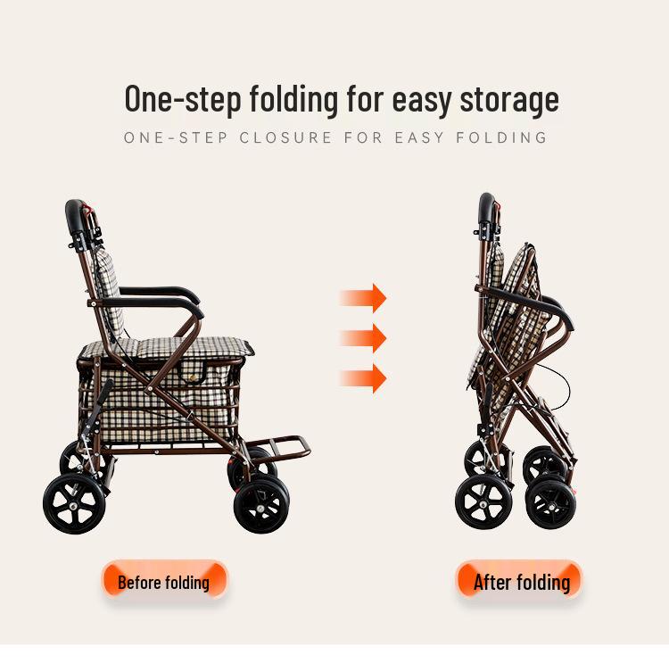 Foldable Mobility Scooter: Pushable & Rideable Elderly Walker with Four Wheels, Portable Shopping Assistant