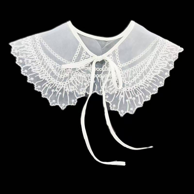 Women Detachable Lace Fake Collar Blouse Cloud Shoulder Doll Collar Embroidered Bow False Collar Clothes Shirt Accessories