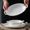 Double Ear Ceramic Soup Plate Fruit Dish Salad Bowl Dining Plates Sashimi Plate Serving Plates Sushi Dish Dessert Bowl Tray