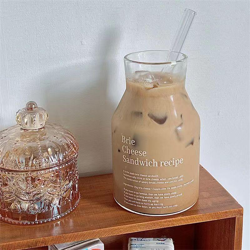 

Корейский стиль Зеленый Буквенный Стеклянный Большой Емкости Завтрак Молочный Стакан Бутылка Для Воды Чайная Чашка Кофейная Кружка Стаканы Холодный Напиток 1PCS