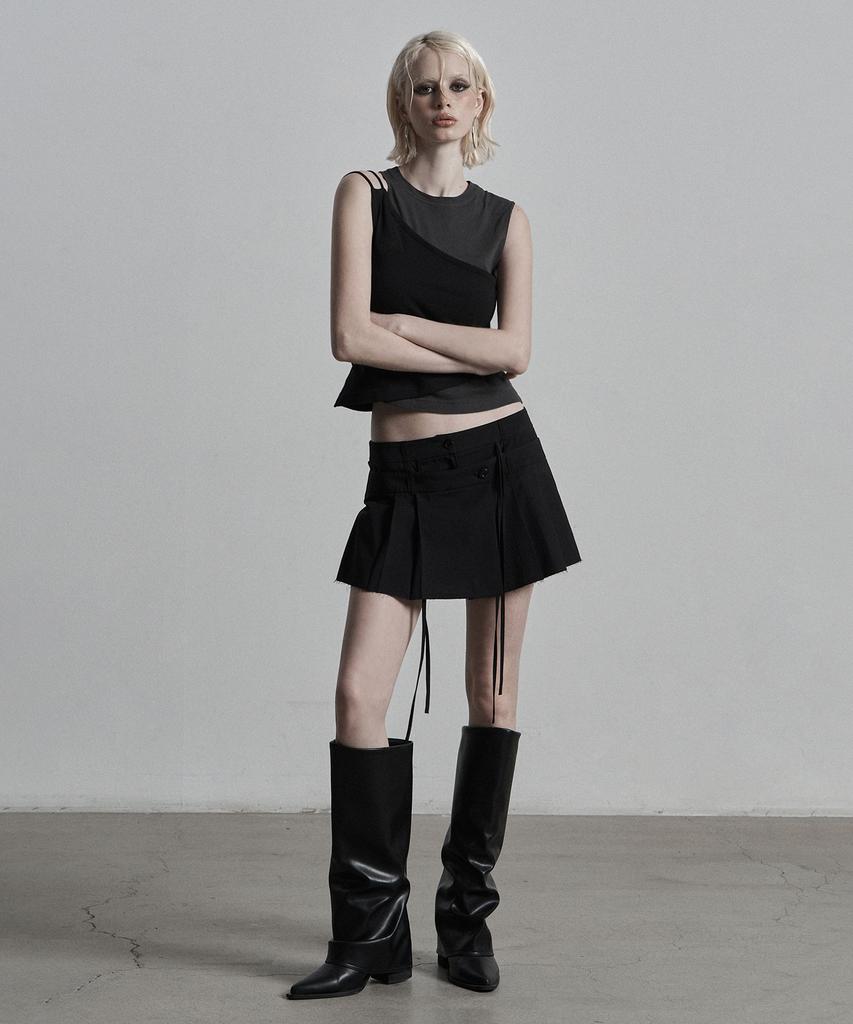 Jenyujeu Layers Double Wrap Skirt Pants - Black