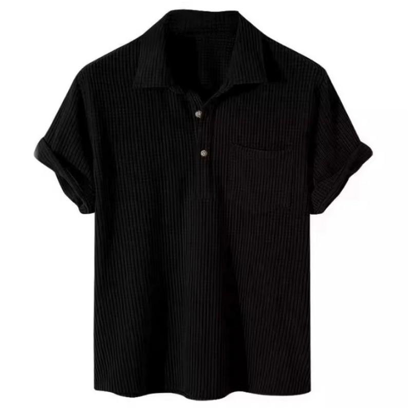 Men's Summer Short Sleeve Corduroy Lapel T-shirt Solid Color Design Simple Tops