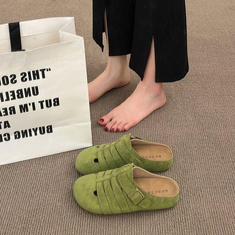 Breathable hollow soft bottom Boken baotou half slippers women's outer wear pig cage 2025 spring new retro ugly Boken tide