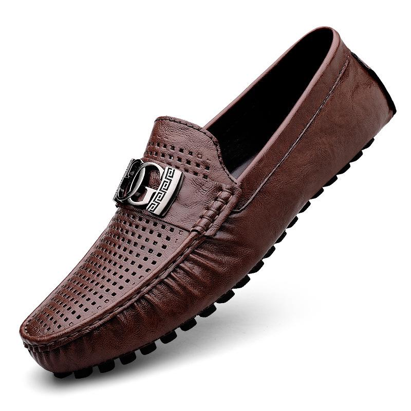 Men s Genuine Leather Perforated Summer Loafers - Breathable Casual Korean Style Sandals 43