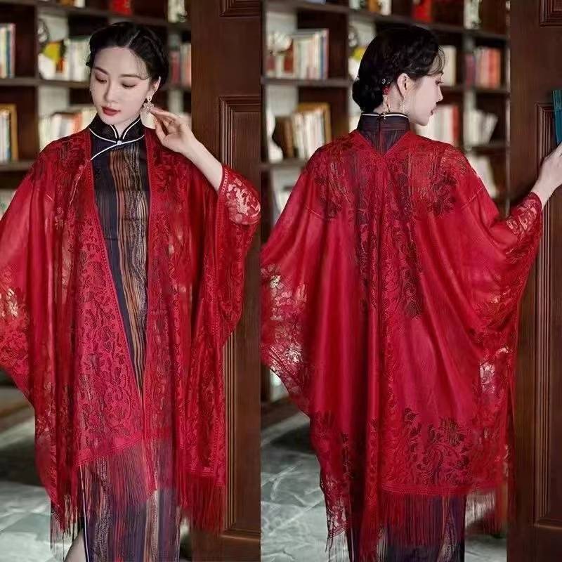 New Sunscreen Lace Split Shawl Fashion Versatile Cape Shawl Sunscreen Clothing Women's Summer Thin Shawl Shawl