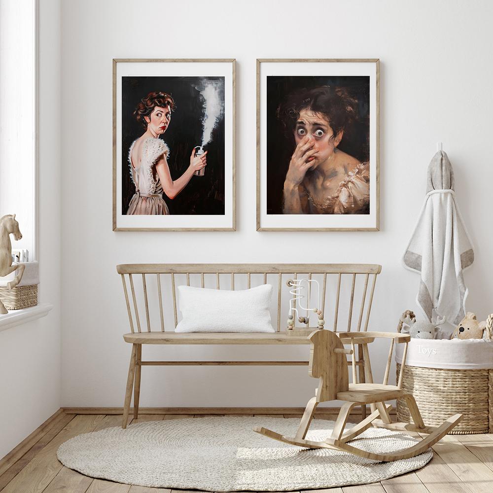 Abstract Vintage Funny Woman Portraits Posters Print Canvas Painting Wall Art Stinky Bathroom Pictures For WC Toilet Room Decor