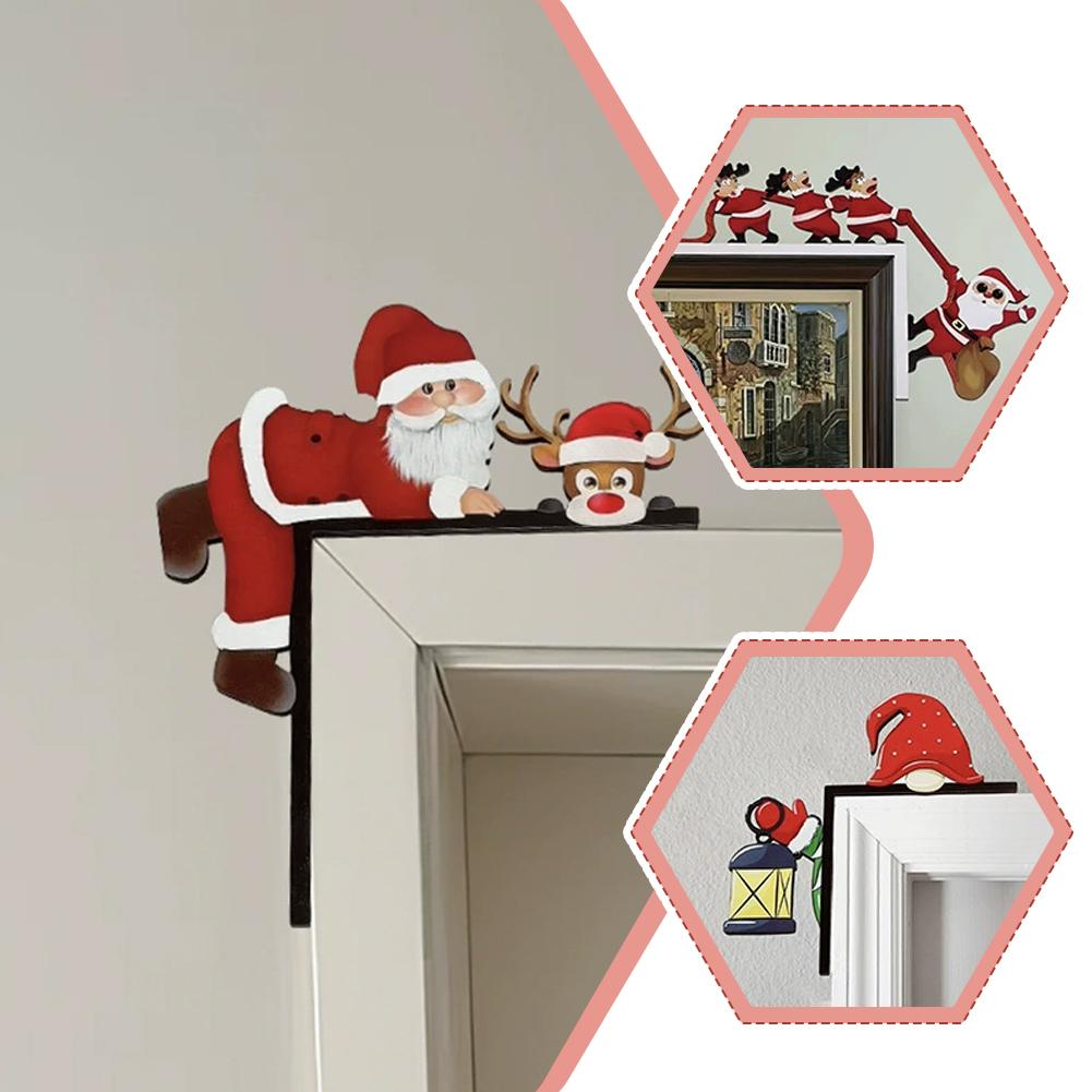 Versatile Decorative Uses Ornament Santa Claus Deer Wooden Door Frame Ornament for Holiday Atmosphere Ornament Easy To Install