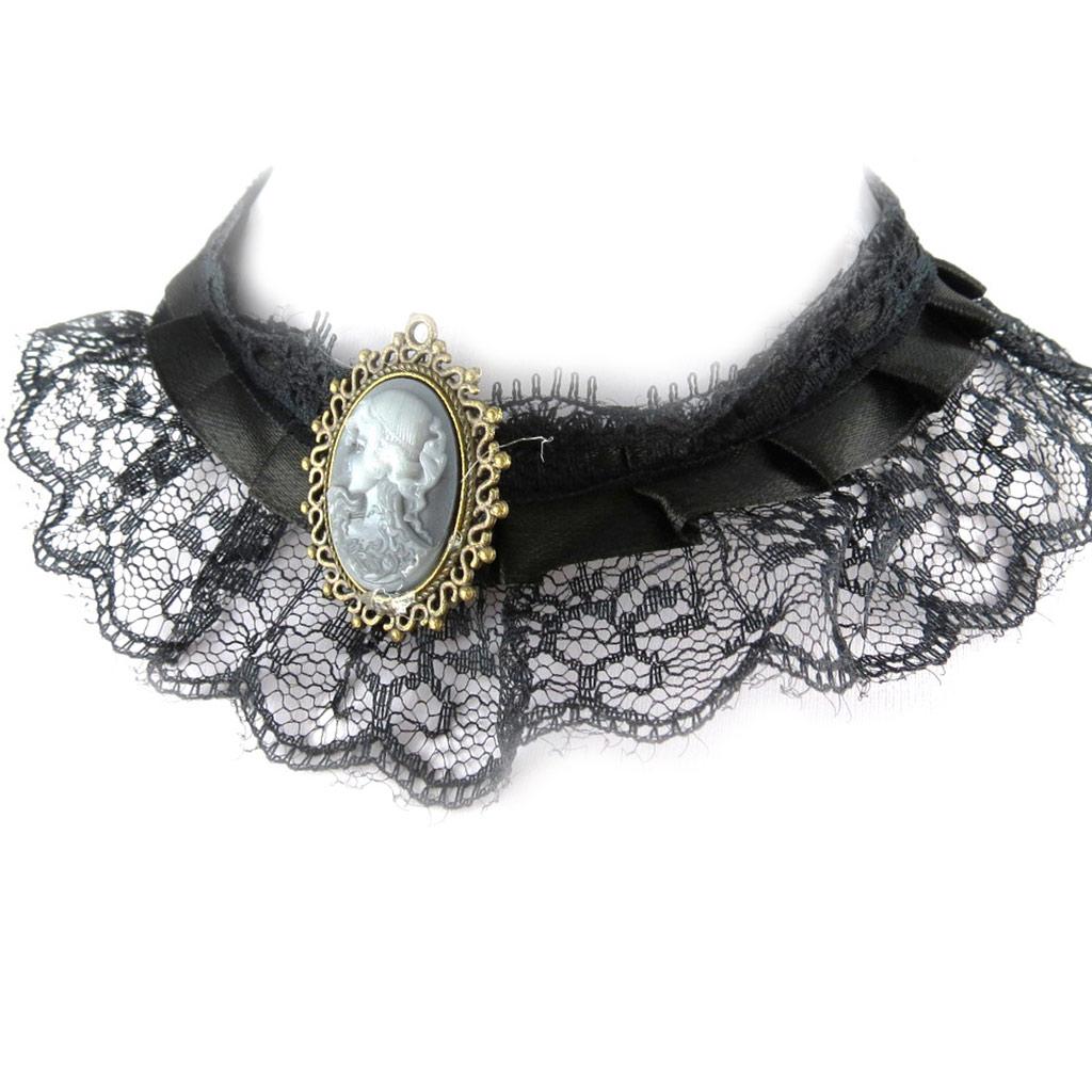 Les Trésors De Lily [K7229] - Black 'Camée' Designer Set (lace) - Necklace and Bracelet