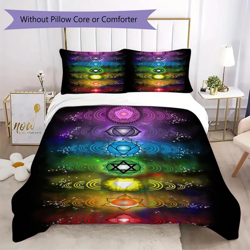 1PC Chakras Theme Bedding Quilt Set Quilt Cover Pillowcase Home Decoration Birthday Gift (1 * Duvet Cover + 2 * Pillowcase, Without core)A12