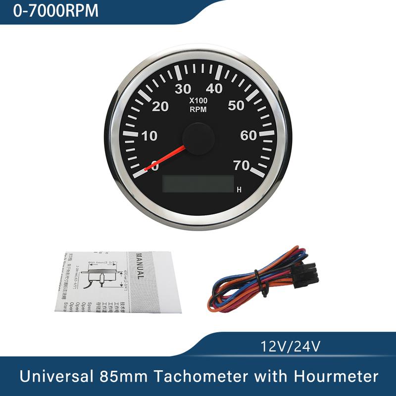 Universal 85mm Tachometer Engine RPM Gauge Set with Hourmeter for Car Boat Truck