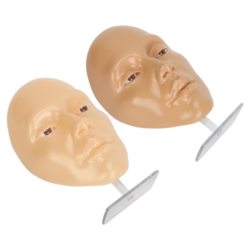 2 Set Makeup Practice Face 5D Silicone Full Face Makeup Mannequin Face with Stand for Emerging Makeup Artist
