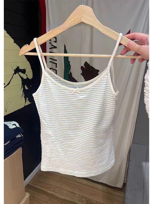 

Американская острая девушка светло-голубая полосатая майка - женский летний кроп-топ с бантом XL