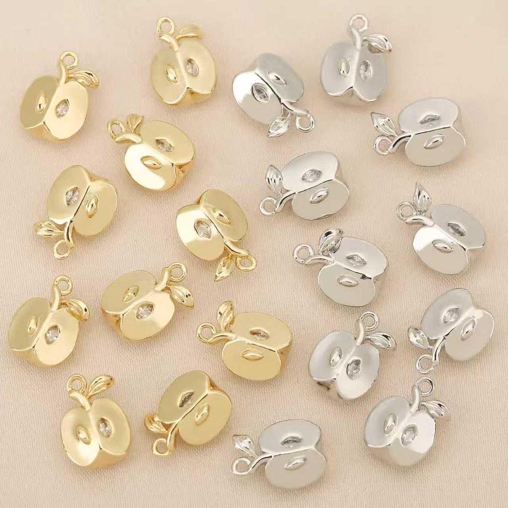 Liangfei 3D Apfelanhänger: Kupfer mit 18 Karat Goldbeschichtung und Diamant-Intarsien, Handgefertigtes Schmuckzubehör