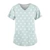 Plus Size Printed Scrub Working Uniform Tops For Women's V-Neck Short Sleeve Fun T-Shirts Workwear Tee With Pockets