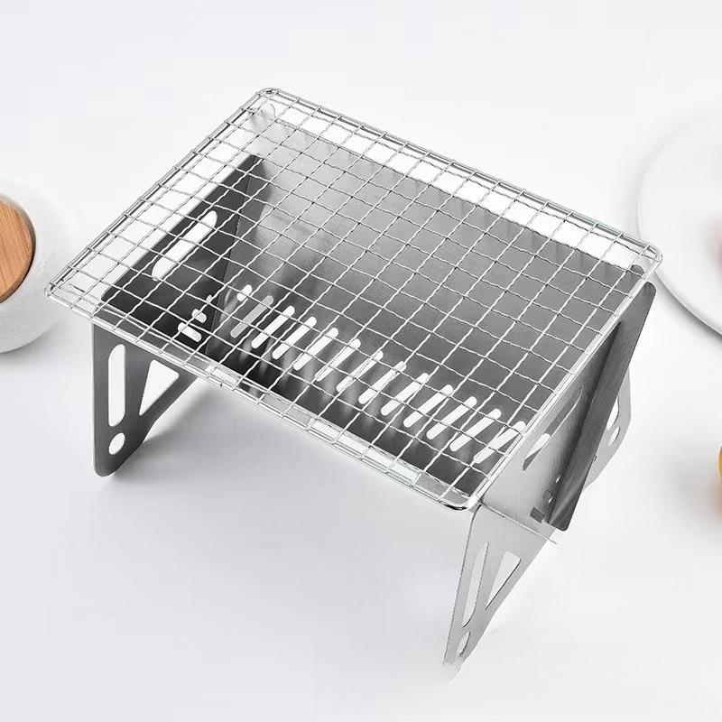 Miniature Camping Grill for Barbecuing, Folding Coffee Pot, Tea Heating Charcoal Stove, Stainless Steel Card-style Small Stove