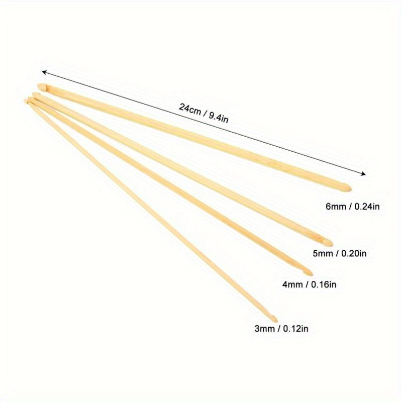 4Pcs Tunisian Crochet Hooks 15cm/9.4in Long Assorted Size Anti Slip Bamboo Double Ended Crochet Hooks for Knitting Sewing Hook Set