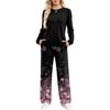 Women's Pajama Set with Pockets, Round Neck Long Sleeve Loose Fit Printed Casual Loungewear for Sleeping At Home