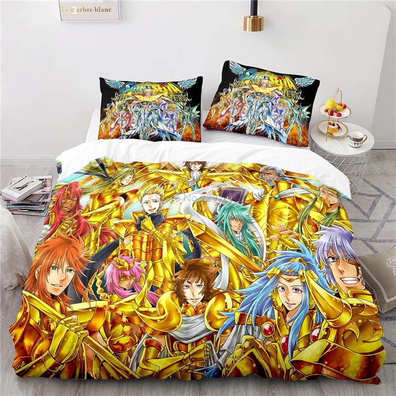 Cartoon 3d Saint Seiya Printed Bedding Set Anime Duvet Cover Pillowcase Adult Kids Comforter Cover Set Twin Full Queen King Size