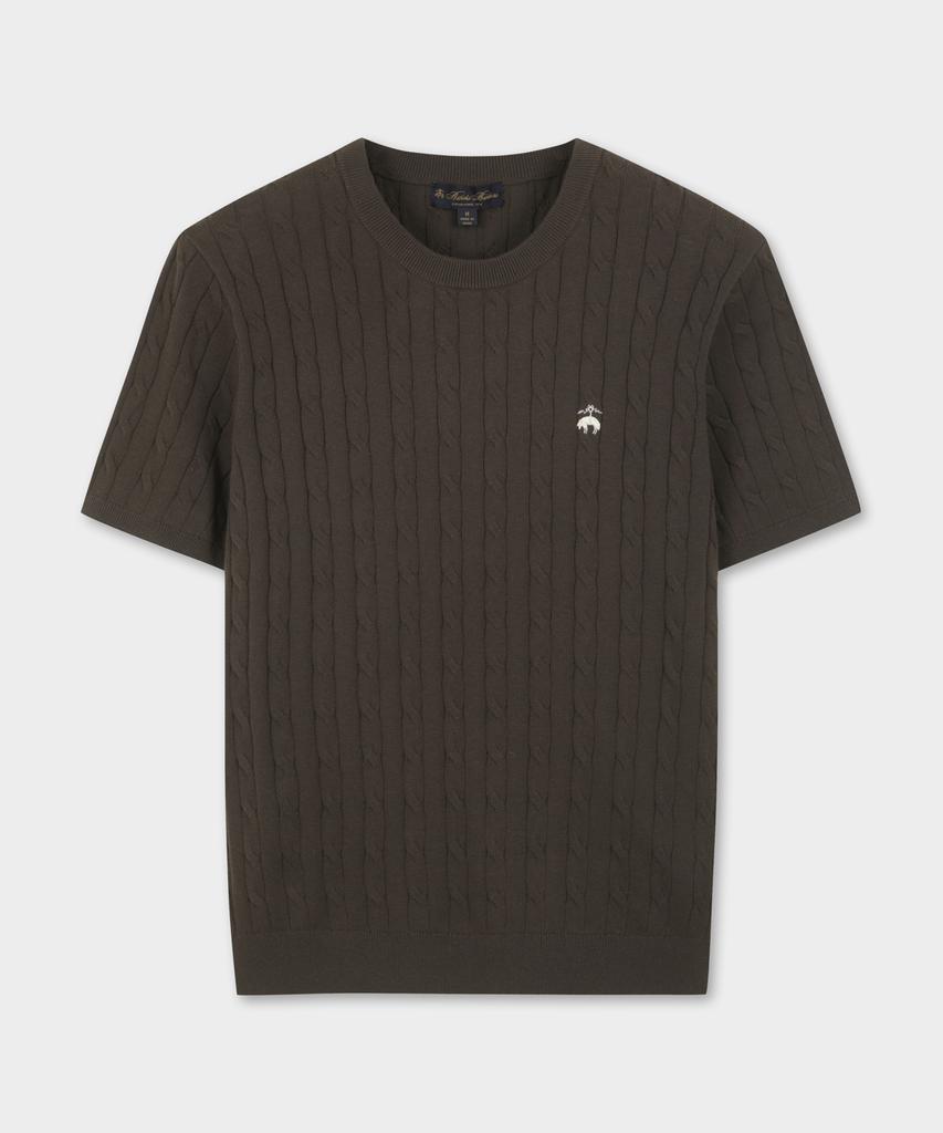 BROOKS BROTHERS Cotton Cable Crew Neck Short Sleeve Sweater (Brown) (Bbwrmog203)