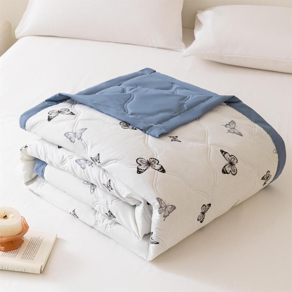 INS Skin-Friendly Washable Cotton Summer Quilt - Brushed Flannel Cooling Blanket for Dorms