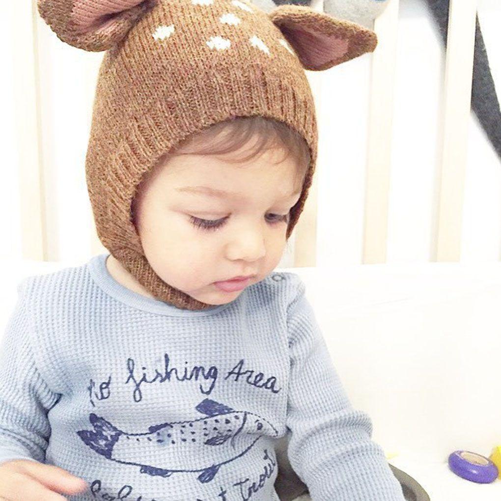 Kids Children Deer Shape Knit Hat Cap Boy Girl Warm Ear Protect Beanie Bonnet