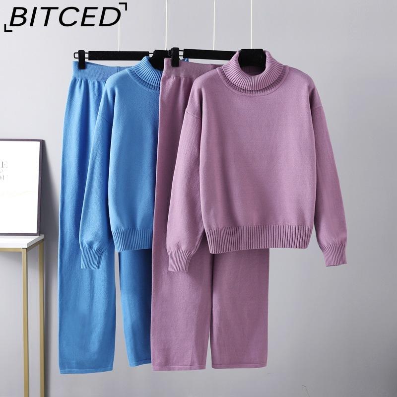 BITCED Fashionable High-neck Suit for Autumn and Winter In Solid Colors Is Versatile and Can Be Worn with A Two-piece Knitted Top and Casual Pants