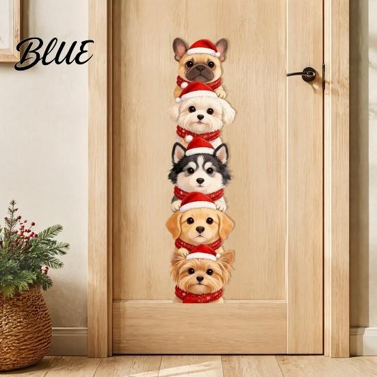 Holiday Home Accents Christmas Puppy Wall Stickers, Removable Self-adhesive Dog Decals for Walls Doors, PVC Stacked Puppies Seasonal Door Decor
