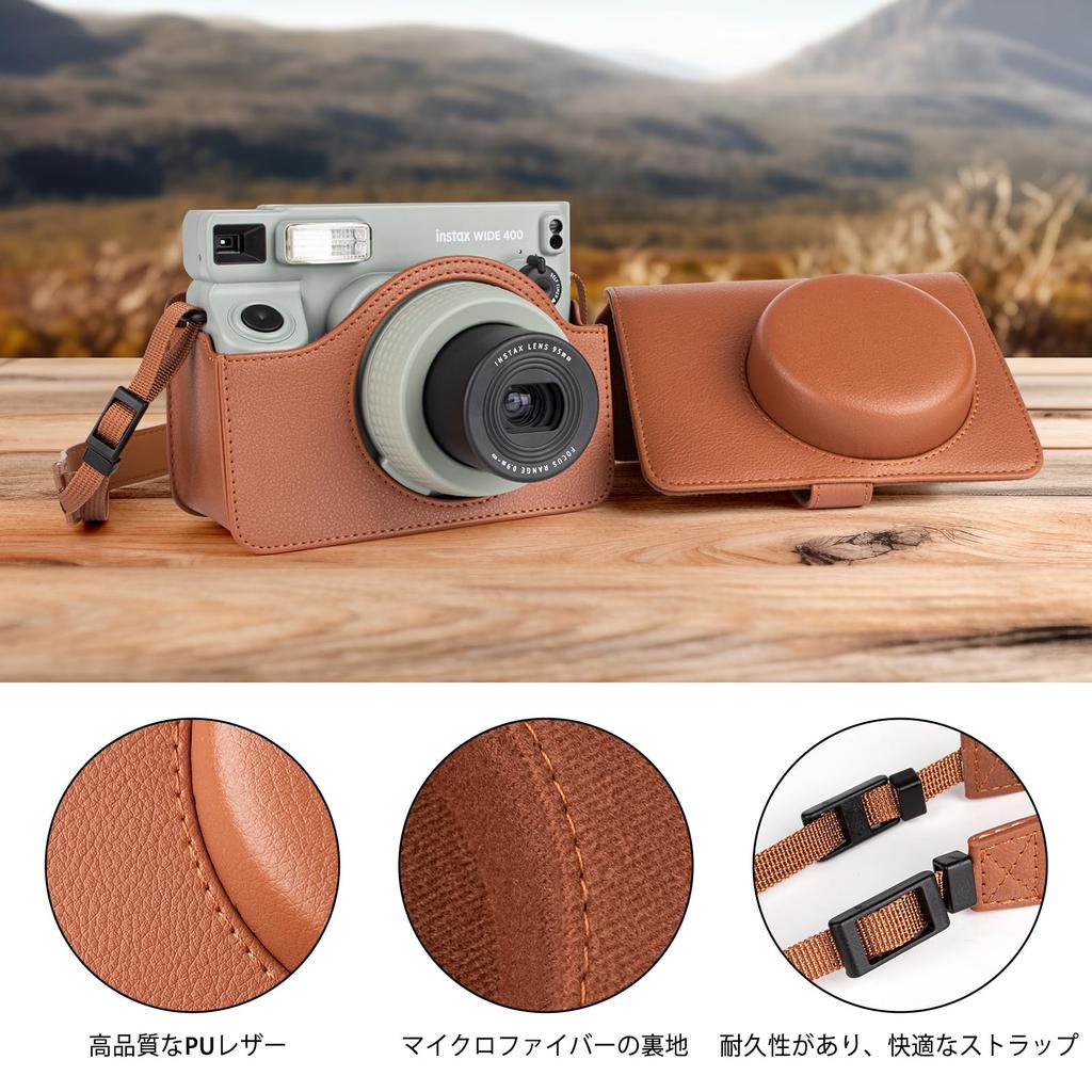 HIYQIN Hülle für Fujifilm Instax Wide 400 Film, Instax Wide 400 Hülle, Instax Wide 400 Kameratasche, Vollschutz, PU-Leder, mit Schultergurt (B.