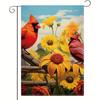 2D Flat, 1pc Autumn Cardinal Red Bird Sunflower Outdoor Garden Decoration for Holidays, Yard Size 12X18 Or , Flagpole Not IncludedFlagpole Not Include