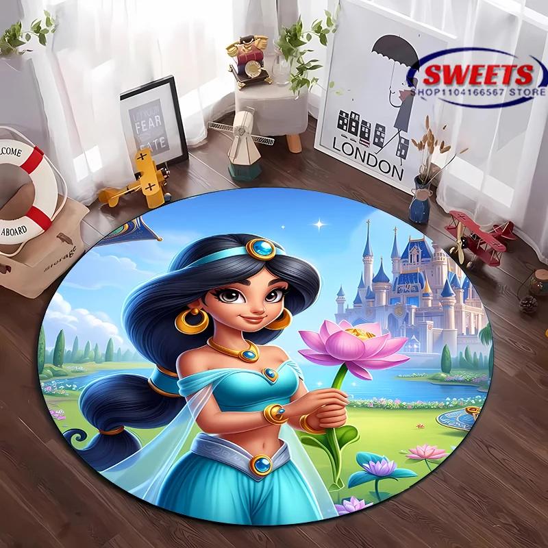 3D HD Princess Aladdin Cartoon Round Carpet, Living Room Bedroom Children's Room Comfort Rug, Non-Slip Durable Mat, Nice Gift