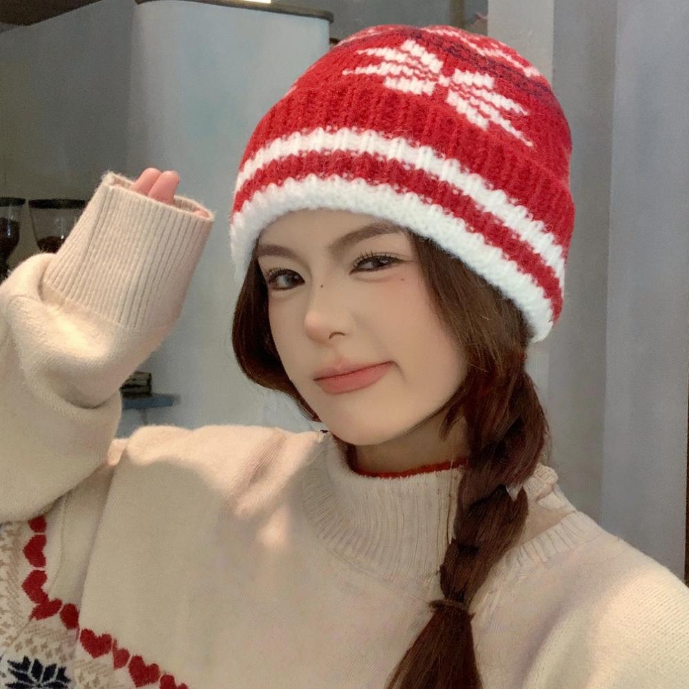 New Style Slouchy Beanie Hats Winter Warm Cap Hats Y2K Cap For Women Snowflake Marked Embroidery Winter Knitted Girl Hats Gift
